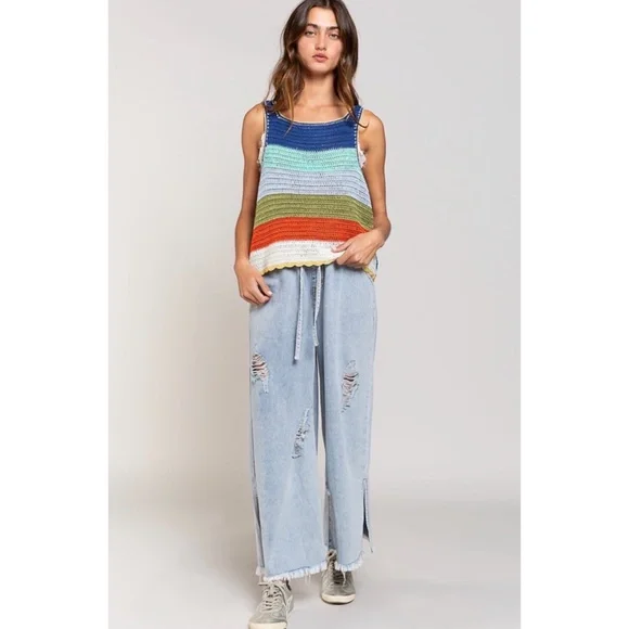 POL Blue Multi Striped Sleeveless Layering Sweater - Picture 10 of 11